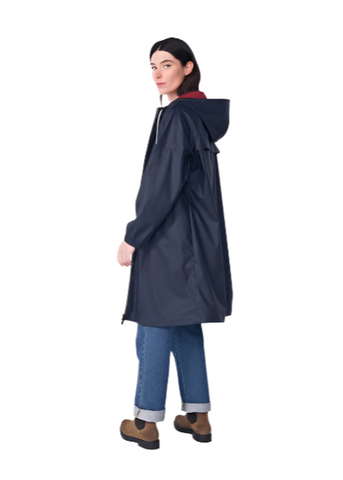 Essential Hooded Raincoat in Navy + Red - Colored Interior