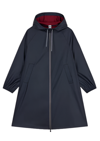 Essential Hooded Raincoat in Navy + Red - Colored Interior