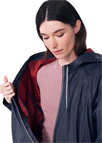 Essential Hooded Raincoat in Navy + Red - Colored Interior