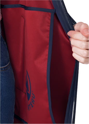 Essential Hooded Raincoat in Navy + Red - Colored Interior