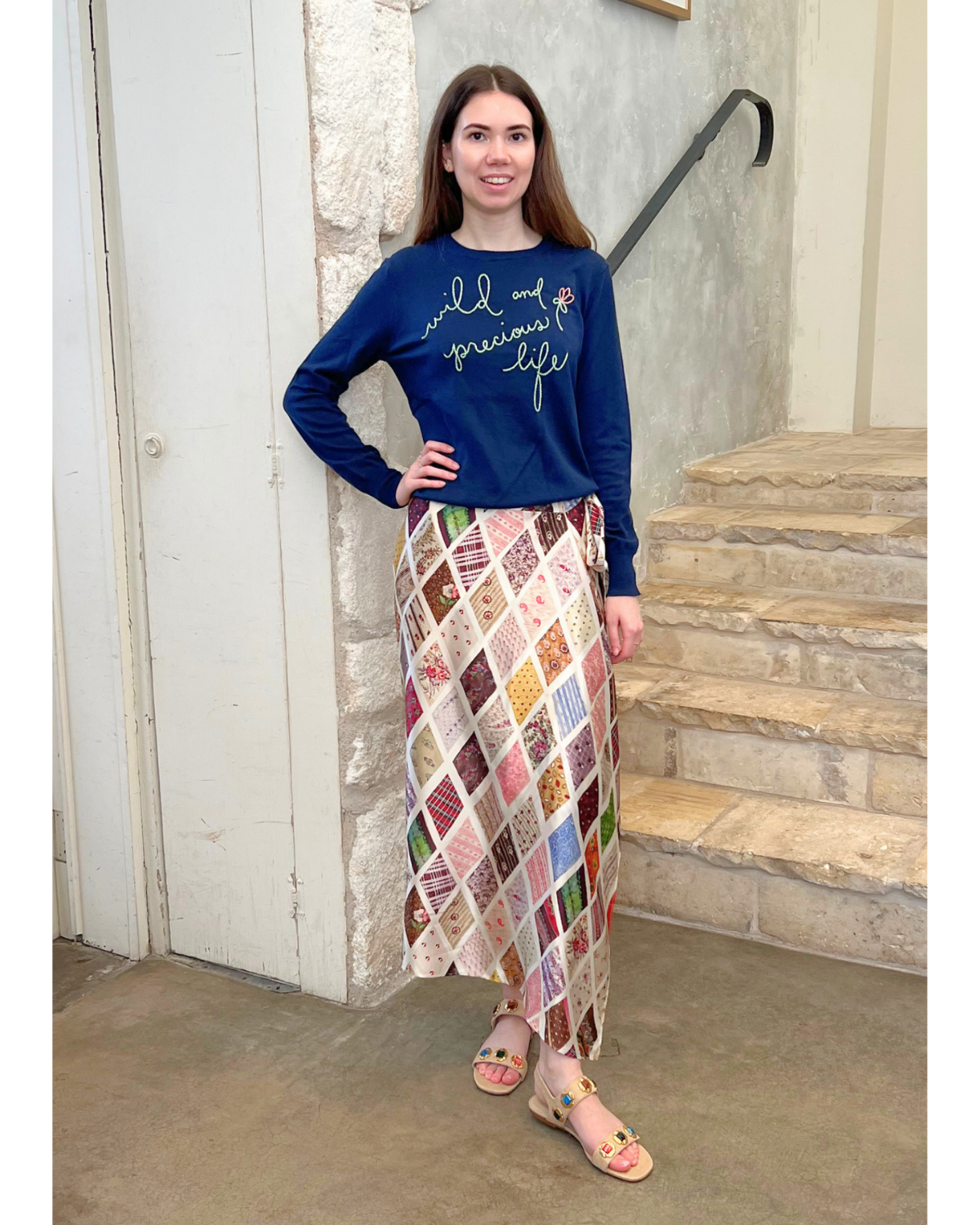 Emerson Diamond Print Silk Wrap Skirt