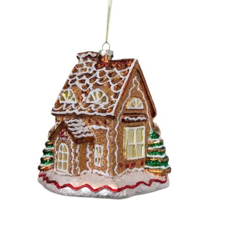 Decorated Gingerbread House Painted Glass Ornament