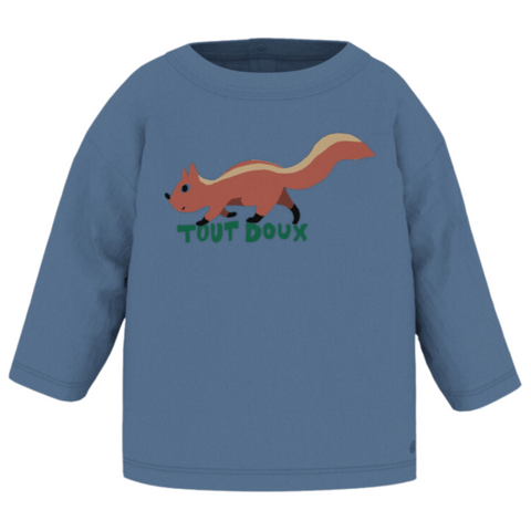 Tout Doux Squirrel Long Sleeve Graphic Tee in Blue