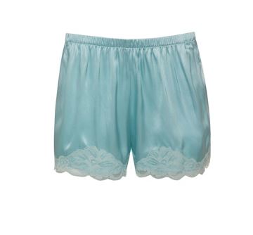 Floral Lace-Trimmed Silk Shorts in Ash Blue