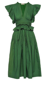 Florence Flutter Sleeve Midi Dress in Juniper