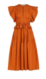 Florence Flutter Sleeve Midi Dress in Saffron
