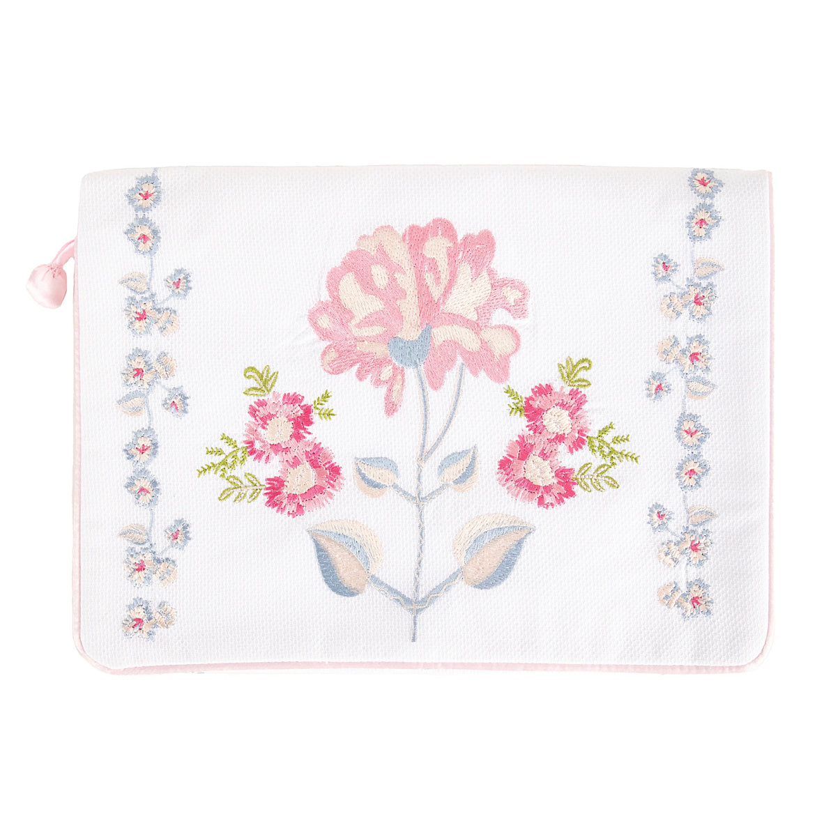 Embroidered Pique Lingerie Envelope with Pink Satin Trim