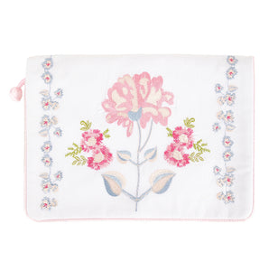 Peony Embroidered Lingerie Envelope with Pink Satin Trim