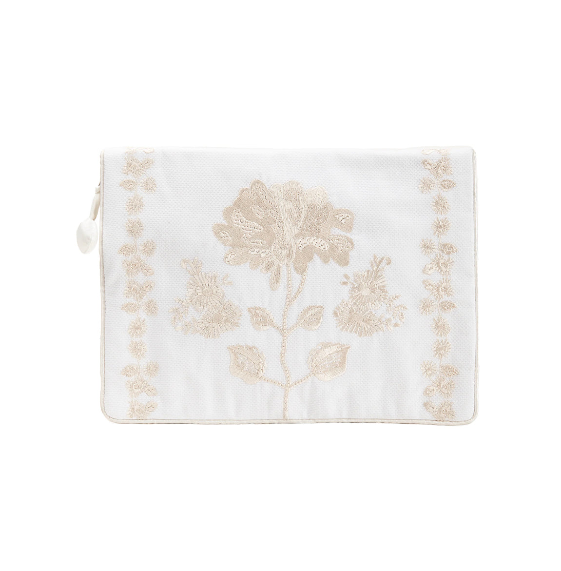 Embroidered Pique Lingerie Envelope with Ivory Satin Trim