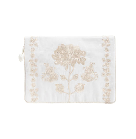 Peony Embroidered Lingerie Envelope with Ivory Satin Trim