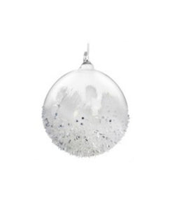 Glittered Tinsel-Bottom Glass Ball Ornament