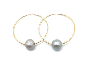 Mia Gold Hoop Earrings with Grey Pearl