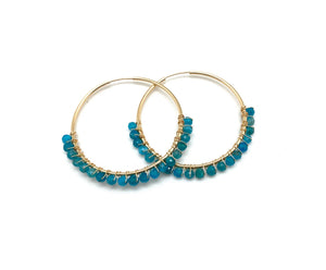 Mia Blue Beaded Hoop Earrings in Gold