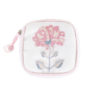 Peony Embroidered Jewelry Box with Pink Satin Trim