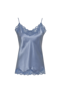 Floral Lace-Trimmed Silk Camisole in Ash Blue