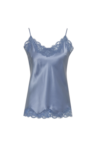 Floral Lace-Trimmed Silk Camisole in Ash Blue