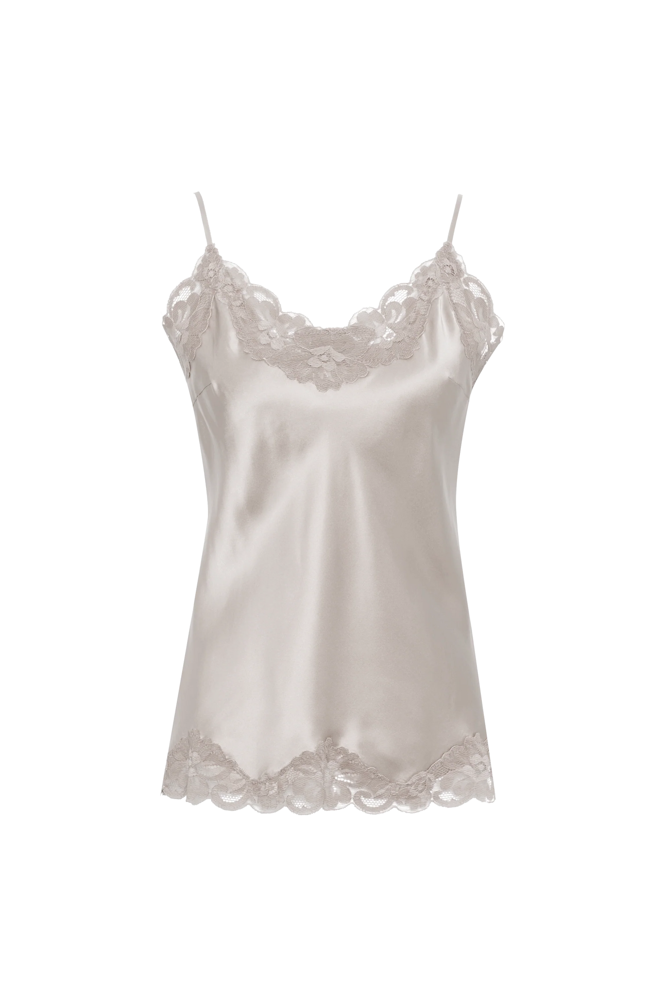 Floral Lace-Trimmed Silk Camisole in Antique White