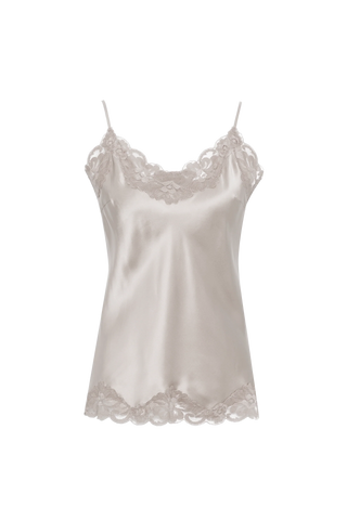 Floral Lace-Trimmed Silk Camisole in Antique White