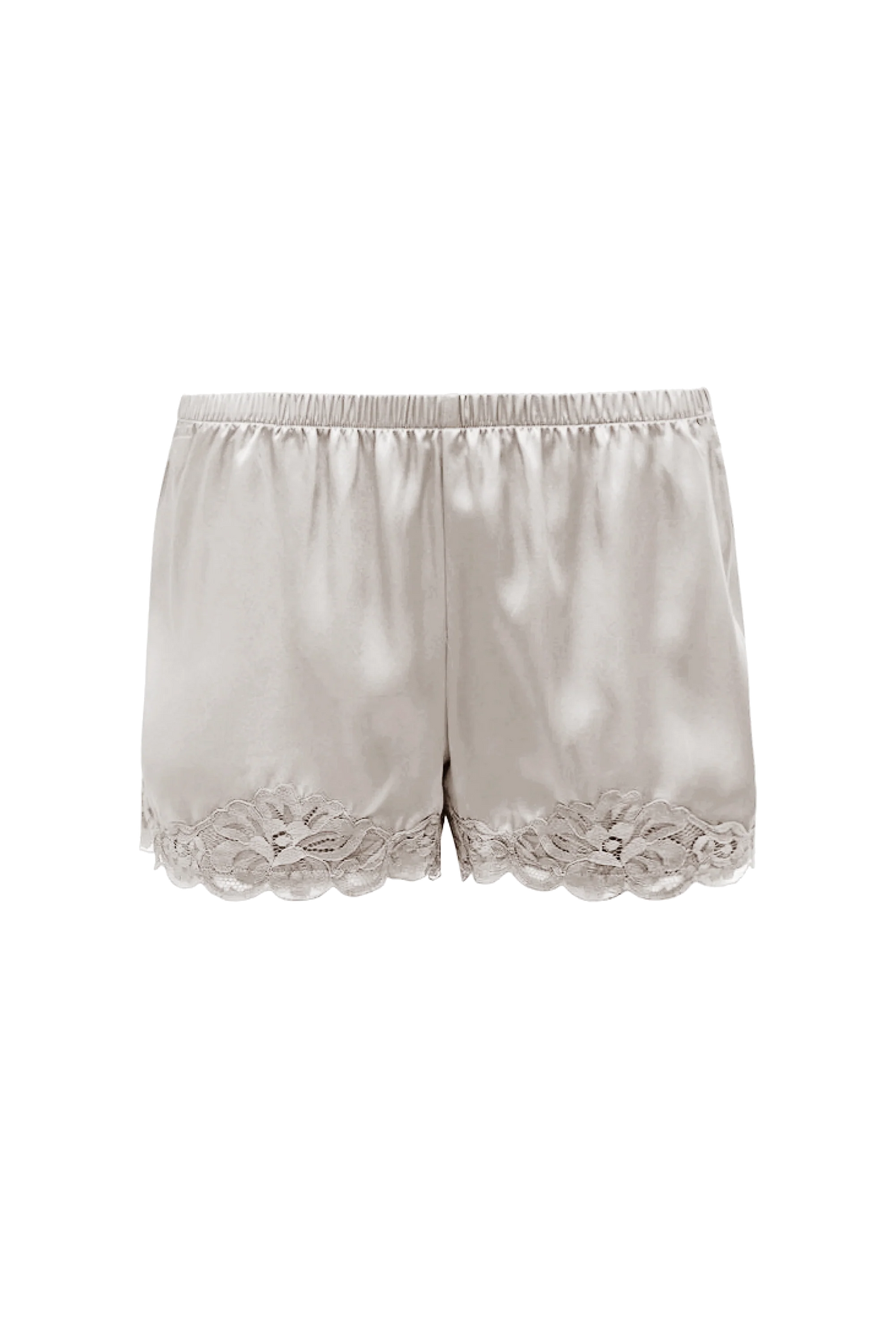 Floral Lace-Trimmed Silk Shorts in Antique White