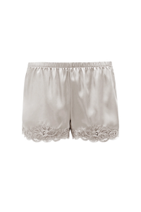 Floral Lace-Trimmed Silk Shorts in Antique White