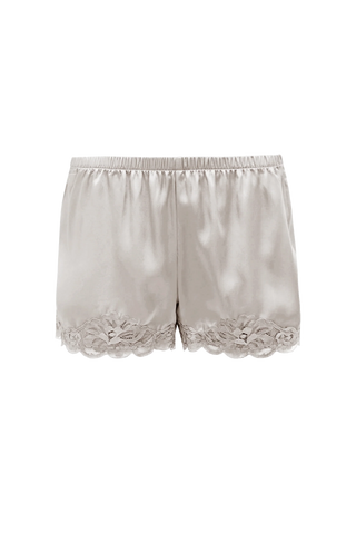 Floral Lace-Trimmed Silk Shorts in Antique White