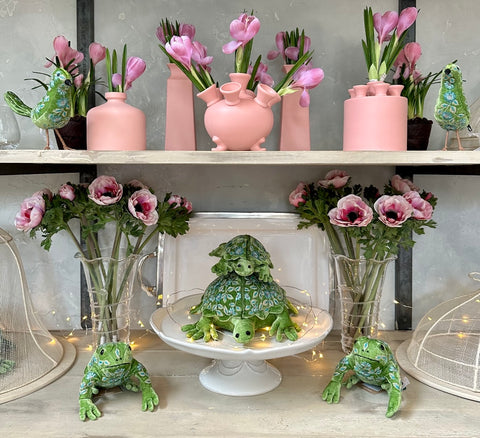 Tall Square Porcelain Flower Vase in Matte Pink