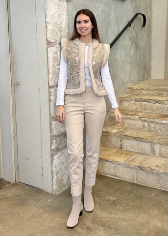 Ceci Embroidery Felted Vest in Oatmeal