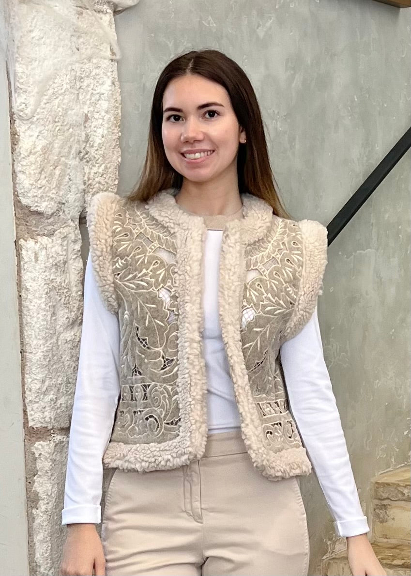 Ceci Embroidery Felted Vest in Oatmeal