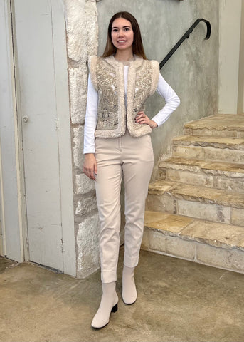 Ceci Embroidery Felted Vest in Oatmeal