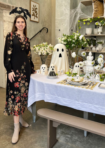 Jolie Floral Print Long Sleeve Midi Dress in Black/Multi