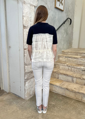 Mallory Combo Knit Short Sleeve Sweater in Navy