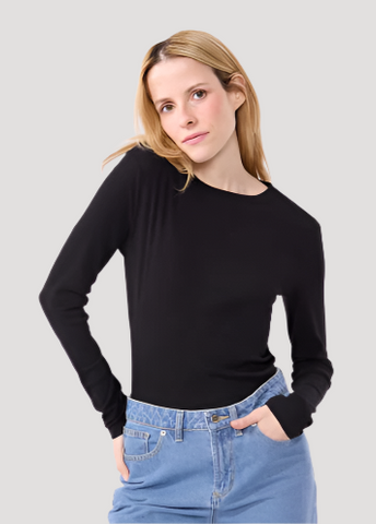 Long Sleeve Crewneck Tee in Black
