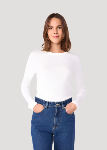 Long Sleeve Crewneck Tee in White