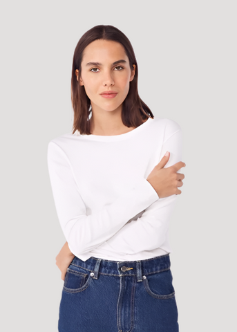 Long Sleeve Crewneck Tee in White