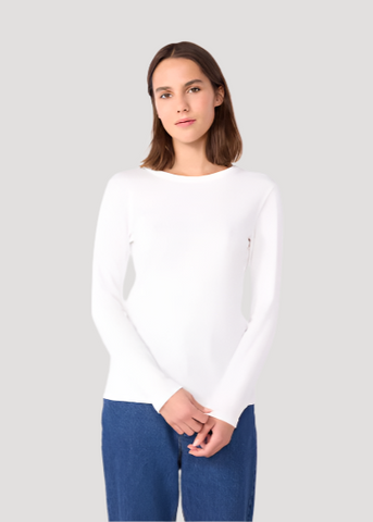 Long Sleeve Crewneck Tee in White