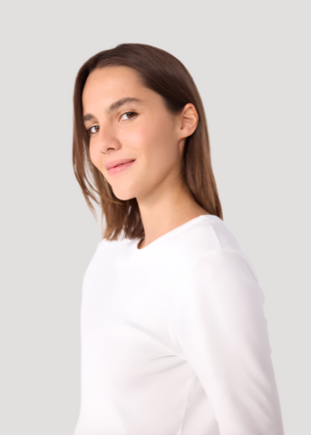 Long Sleeve Crewneck Tee in White