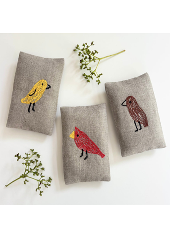 Hand Embroidered Backyard Birds - Lavender Sachet Set of 3