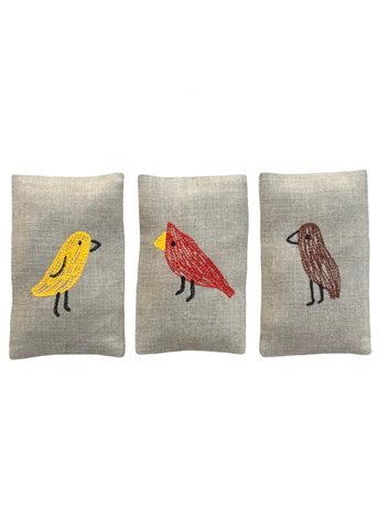 Hand Embroidered Backyard Birds - Lavender Sachet Set of 3