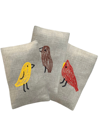 Hand Embroidered Backyard Birds - Lavender Sachet Set of 3