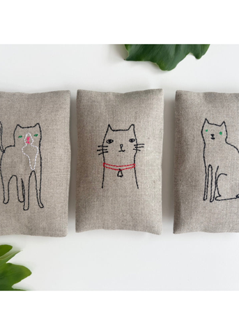 Hand Embroidered Cats - Lavender Sachet Set of 3