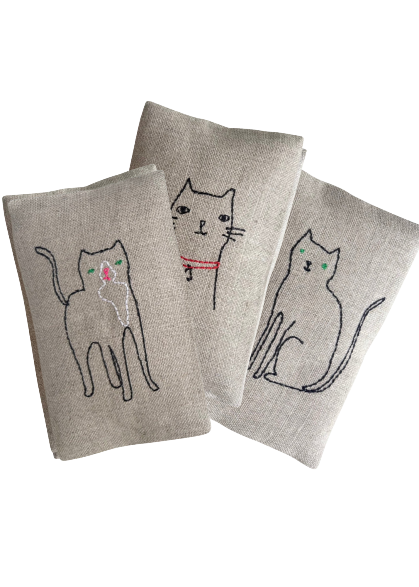 Hand Embroidered Cats - Lavender Sachet Set of 3