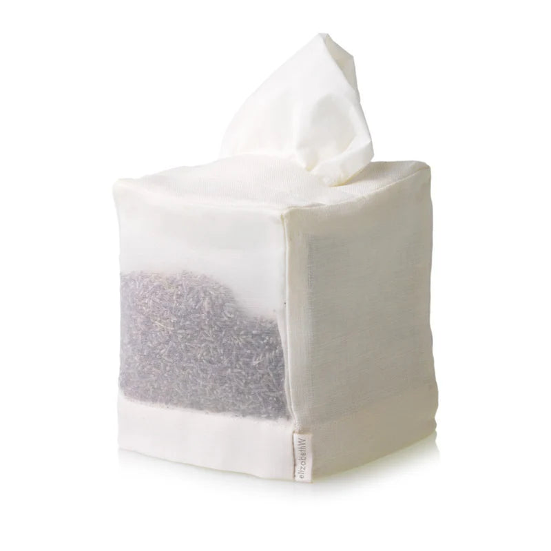 Lavender Filled Tissue Box Cover In Ivory Linen