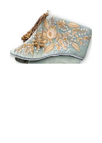 Liza Silk Velvet Stocking with Gold Embroidered Cuff in Heavenly Blue