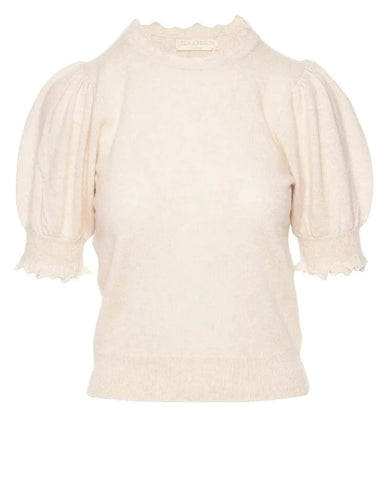 Lotta Puff Sleeve Cashmere Knit Top in Ivory