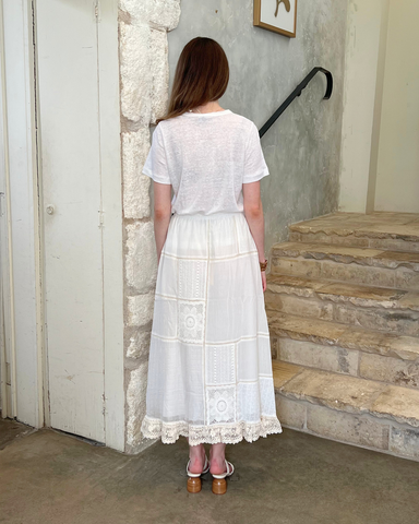 Louisa Heirloom Patchwork Maxi Skirt in Ivory