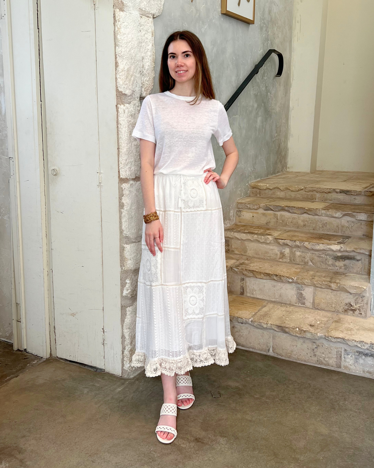 Louisa Heirloom Patchwork Maxi Skirt in Ivory