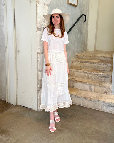 Louisa Heirloom Patchwork Maxi Skirt in Ivory