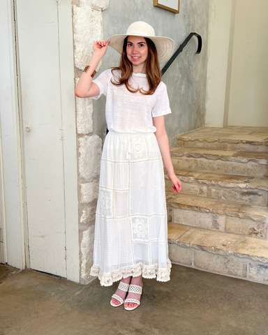 Louisa Heirloom Patchwork Maxi Skirt in Ivory