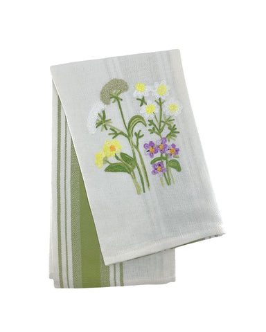 Meadow Violets Due Fragole Kitchen Towel in Green