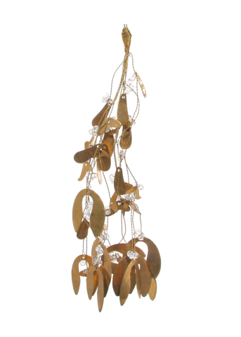 Metal Mistletoe with Glass Beads Ornament in Brass